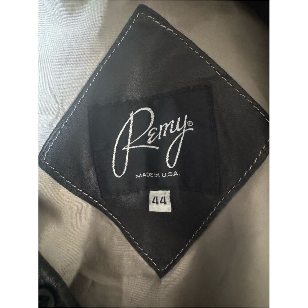 Vintage Remy Black Bomber Leather Button-Front Men's Jacket 44 - Picture 7 of 9